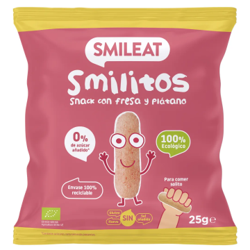 Pufuleti Smilitos cu ulei de masline & banane si capsuni +6 luni Bio, 25g, Smileat