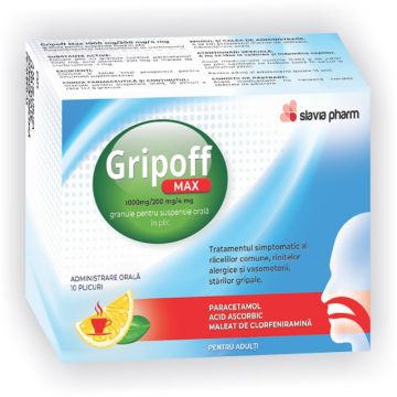 Gripoff Max 1000 mg/200mg/4mg 10 plicuri Slavia Pharm