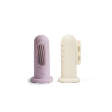 Periuta de dinti degetar din silicon, MUSHIE, Lilac/Ivory, 2 bucati