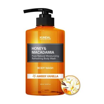 Gel de dus natural hidratant cu miere si macadamia Amber Vanilla, 500ml, Kundal