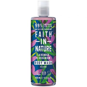 Gel de dus natural relaxant cu lavanda si muscata, 400ml, Faith in Nature