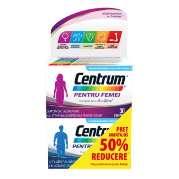 Pachet Centrum Femei, 30 comprimate + 50% la al doilea produs Centrum Barbati, 30 comprimate