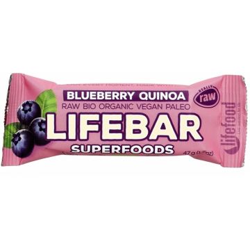Baton cu afine si quinoa raw Lifebar Bio, 47g, Lifefood