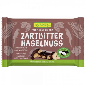 Ciocolata amaruie bio cu 60% cacao si alune intregi, 100g, Rapunzel