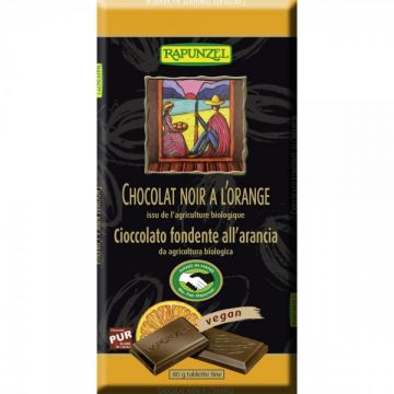 Ciocolata bio amaruie cu 55% cacao si portocale, 80g, Rapunzel