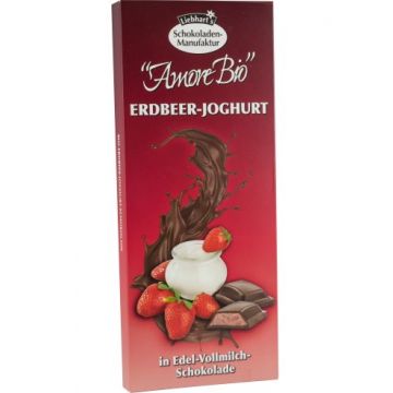 Ciocolata cu lapte umpluta cu iaurt de capsuni, 100g, Liebhart’s Amore Bio