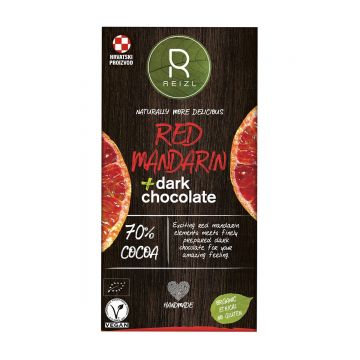 Ciocolata neagra 70% cacao cu Mandarine rosii, 70g, Reizl