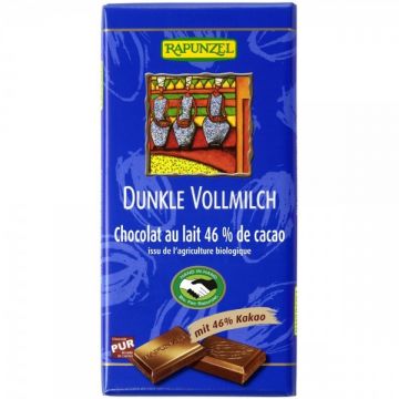 Ciocolata neagra cu 46% cacao si lapte integral bio, 100g, Rapunzel