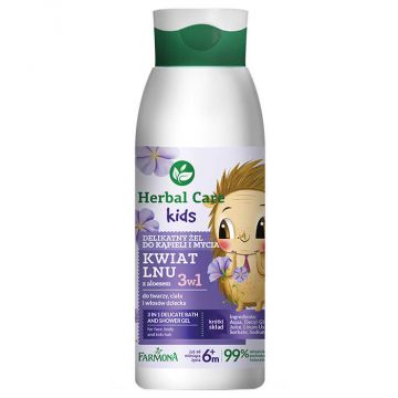 Gel delicat pentru baie si dus cu floare de in si aloe Herbal Care Kids, 400ml, Farmona