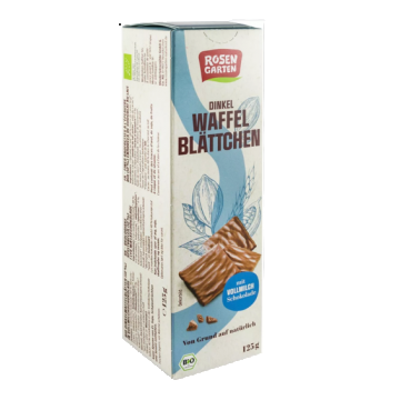 Napolitane bio din grau spelta in ciocolata cu lapte, 125g, Rosen Garten