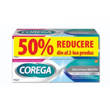 Pachet Crema adeziva pentru proteza Neutro + 50% reducere la al doilea produs, 2 x 40g, Corega