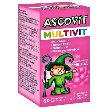 Ascovit Multivit cu aroma de zmeura - 60 comprimate masticabile
