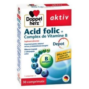 Doppelherz Aktiv Acid folic + complex de vitamine B - 30 comprimate