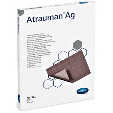 Hartmann Atrauman AG Silver comprese cu ungunet neutru si argint 10cm/10cm - 10 bucati