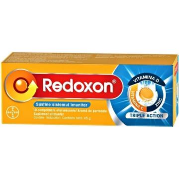 Redoxon Triple Action, vitamina C, D si Zinc pentru sustinerea imunitatii - 10 comprimate efervescente