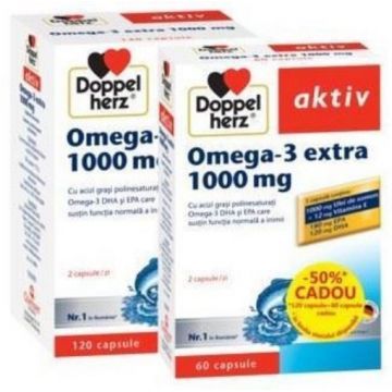 Doppelherz Aktiv Omega-3 Extra cu ulei somon - 120 capsule (pachet promo + 60 capsule)