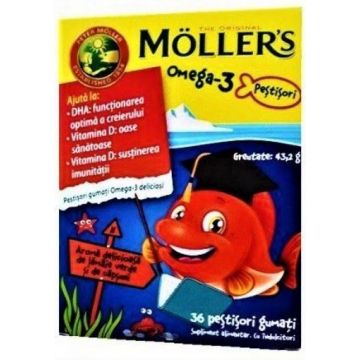 Mollers Omega-3 pestisori gumati cu aroma de capsuni - 36 jeleuri