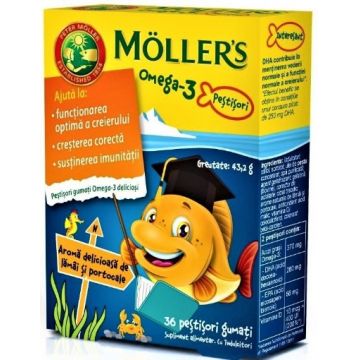 Mollers Omega 3 pestisori gumati cu aroma de portocale - 36 jeleuri
