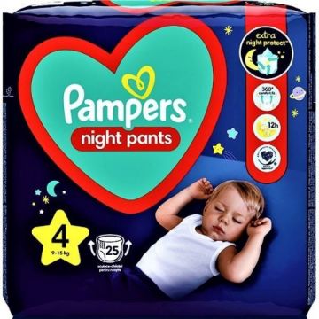 Pampers 4 (9-15kg) Night Pants - 25 bucati