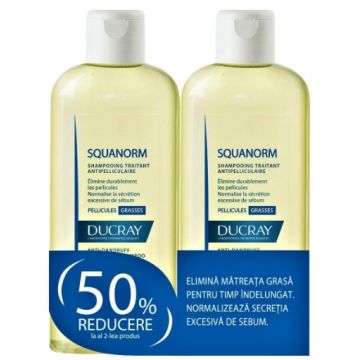 Ducray Squanorm sampon pentru matreata grasa - 200ml (pachet promo - 50% reducere la al doilea produs)