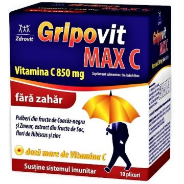 Zdrovit Gripovit Max C fara zahar - 10 plicuri