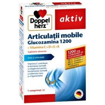 Doppelherz Aktiv Articulatii mobile + Glucozamina 1200 + Vitaminele C + D + E + K - 30 comprimate