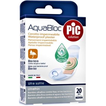 Plasturi rezistenti la apa AquaBloc 19mm/72mm cu solutie antibacteriana - 20 bucati Pic Solution