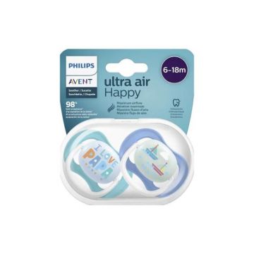 Avent SCF 080/03 Suzete ultra air design text, baieti, 6-18 luni, 2 bucati