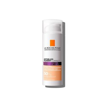 Crema protectie solara cu pigment de culoare pentru fata SPF 50+, Anthelios Pigment Correct, LIGHT, 50 ml, La Roche-Posay