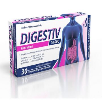 Digestiv - Pancreatina 10.000UI, 30 comprimate Balkan Pharmaceuticals