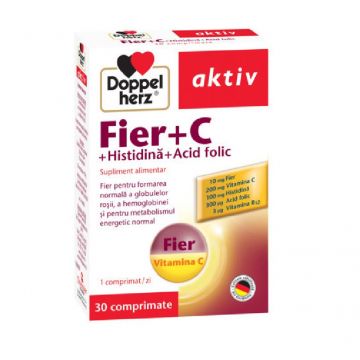 Doppelherz Aktiv Fier + Vitamina C + Histidină + Acid Folic 30 Tablete