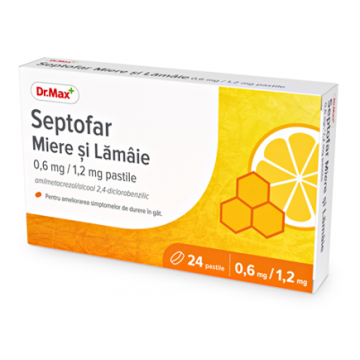 Dr. Max Septofar Miere si Lamaie 0,6mg/1,2mg, 24 pastile