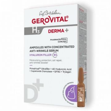 Gerovital H3 Derma+ Fiole cu ser concentrat antirid Hyaluron filler 6% 10 fiole x 2 ml