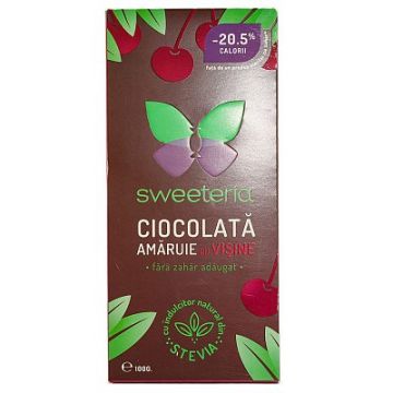 Ciocolata amaruie 70% cu visine (stevie si erytrithol), 100g, Sweeteria