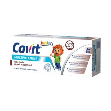 Cavit Junior fara zahar aroma ciocolata, 20 tablete masticabile, Biofarm