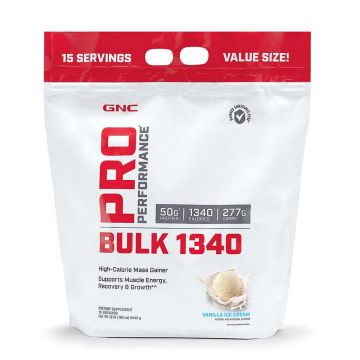 Gainer cu proteina si carbohidrati cu aroma de vanilie Pro Performance Bulk 1340, 5443g, GNC