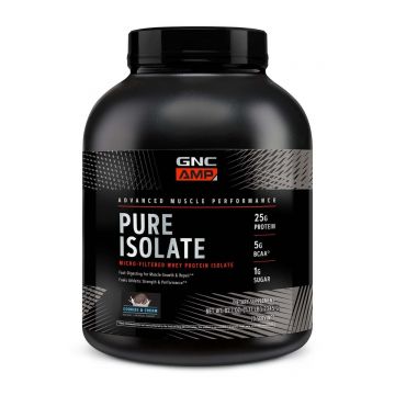 Proteina izolata din zer cu aroma de biscuiti cu crema AMP Pure Isolate, 2345g, GNC