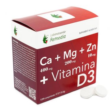 Calciu Mg Zn D3 120cp - REMEDIA