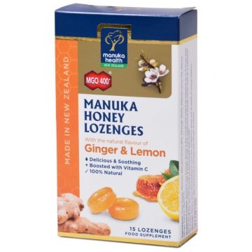 Bomboane miere Manuka ghimbir lamaie 15cp - MANUKA HEALTH