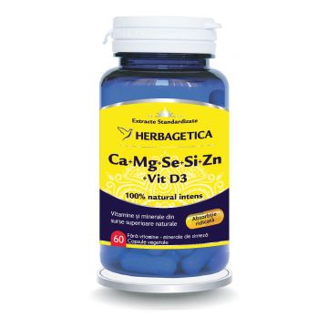 Ca+Mg+Se+Si+Zn Organice cu Vitamina D3, 60 capsule, Herbagetica