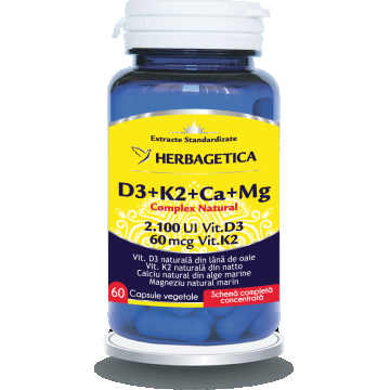 Complex Natural D3+K2+Ca, 60 capsule vegetale, Herbagetica