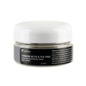 Masca faciala pentru ten gras si acneic carbune activ si tea-tree, 60ml, Sabio