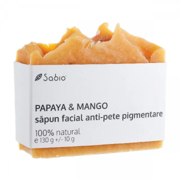 Sapun facial natural anti-pete pigmentare cu papaya si mango, 130g, Sabio