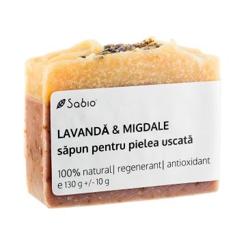 Sapun natural pentru pielea uscata cu lavanda si migdale, 130g, Sabio