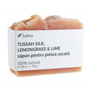 Sapun natural pentru pielea uscata cu tussah silk + lemongrass si lime, 130g, Sabio