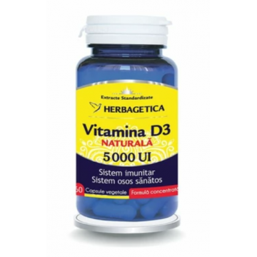 Vitamina D3 Naturala 5000 UI, 60 capsule vegetale, Herbagetica