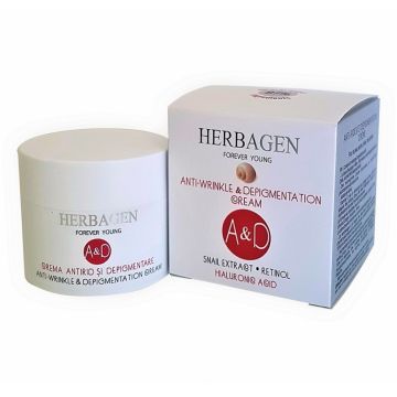 Crema antirid depigmentare extract melc acid hialuronic retinol A&D 50g - HERBAGEN