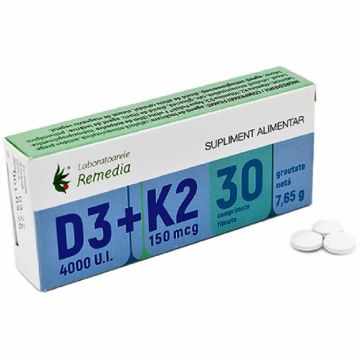 Vitamina D3 4000ui K2 150mcg 30cp - REMEDIA