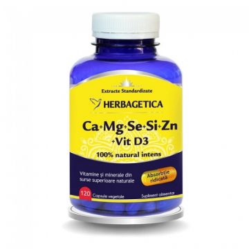 Ca+Mg+Se+Si+Zn Organice cu Vitamina D3, 120 capsule, Herbagetica