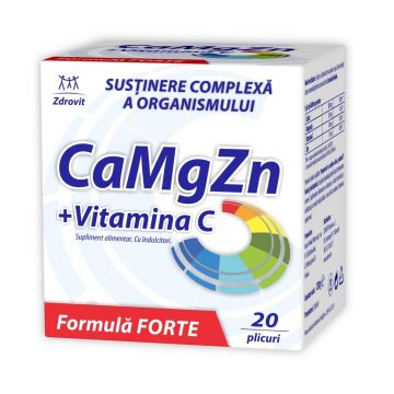 CaMgZn + Vitamina C Forte, 20 plicuri, Zdrovit
